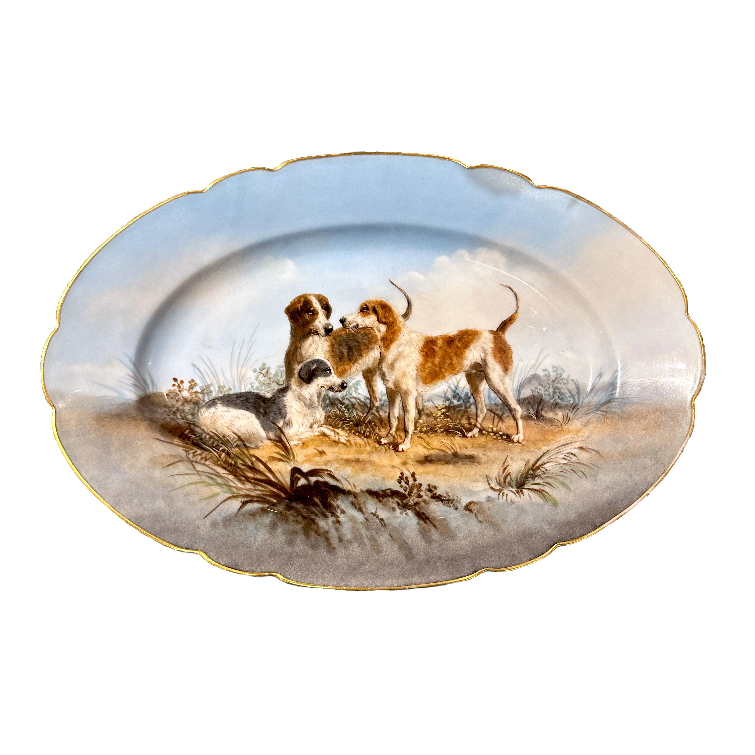 Limoges hand painted porcelain dog set, Escalier de Cristal, XIXe 5