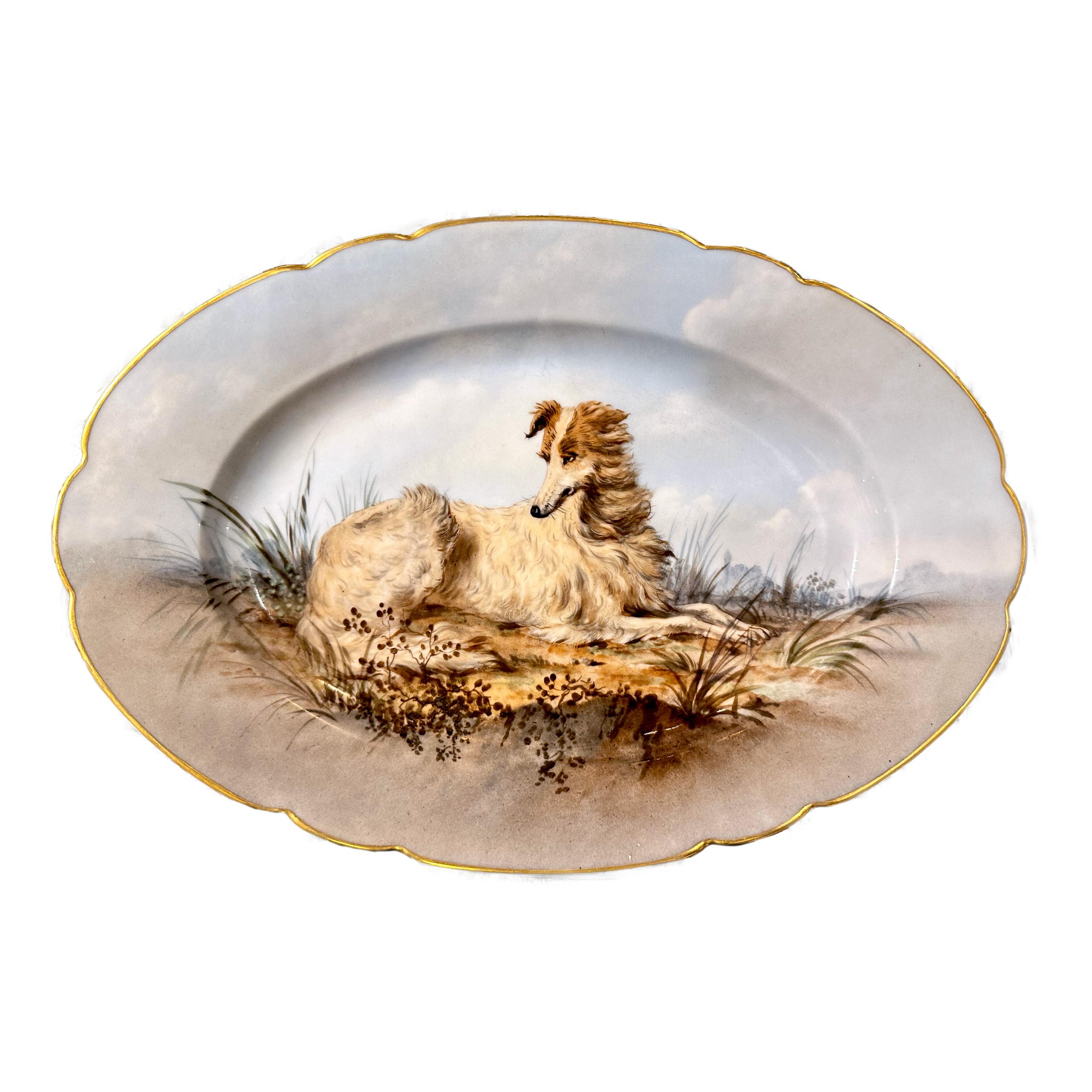 Limoges hand painted porcelain dog set, Escalier de Cristal, XIXe 6