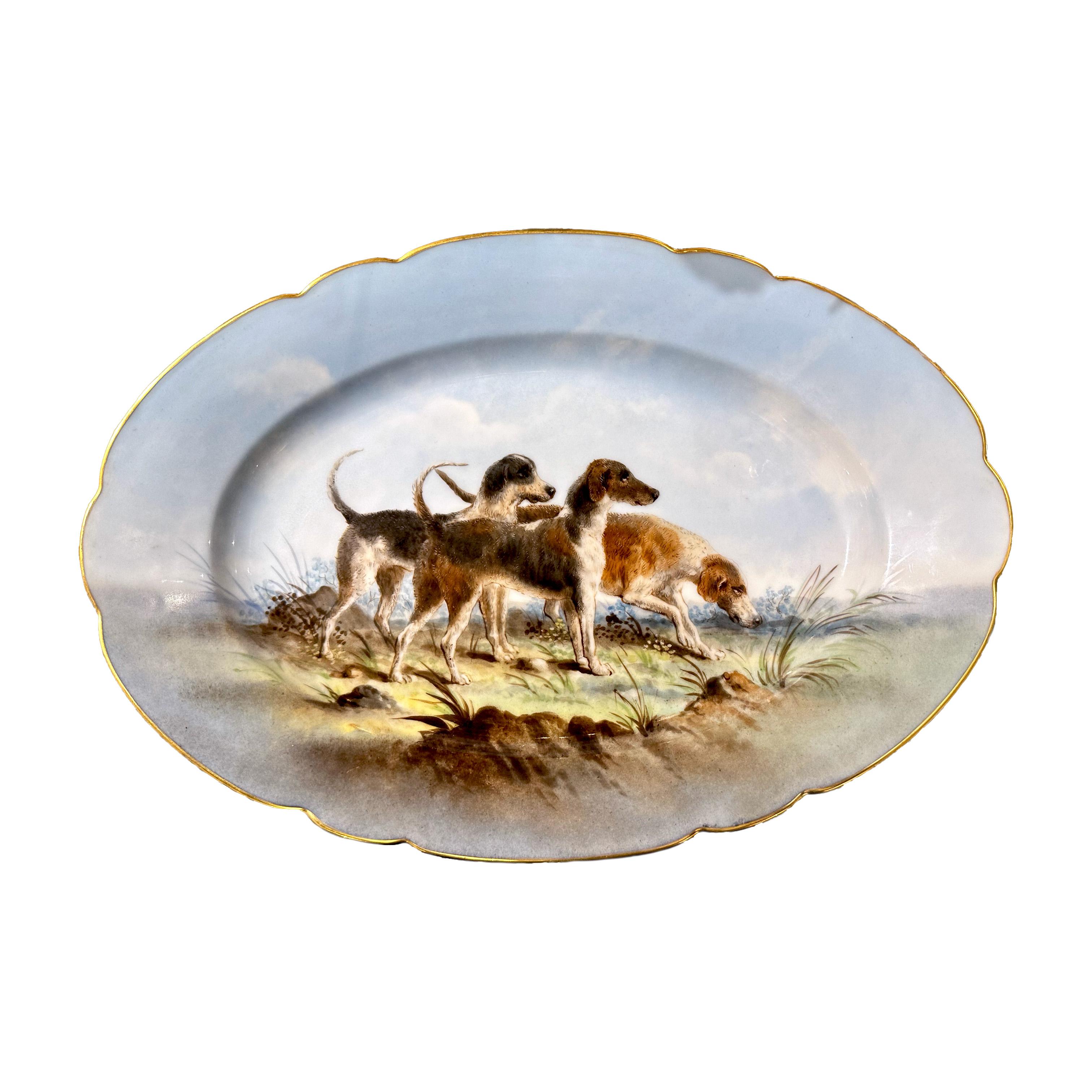 Limoges hand painted porcelain dog set, Escalier de Cristal, XIXe 7