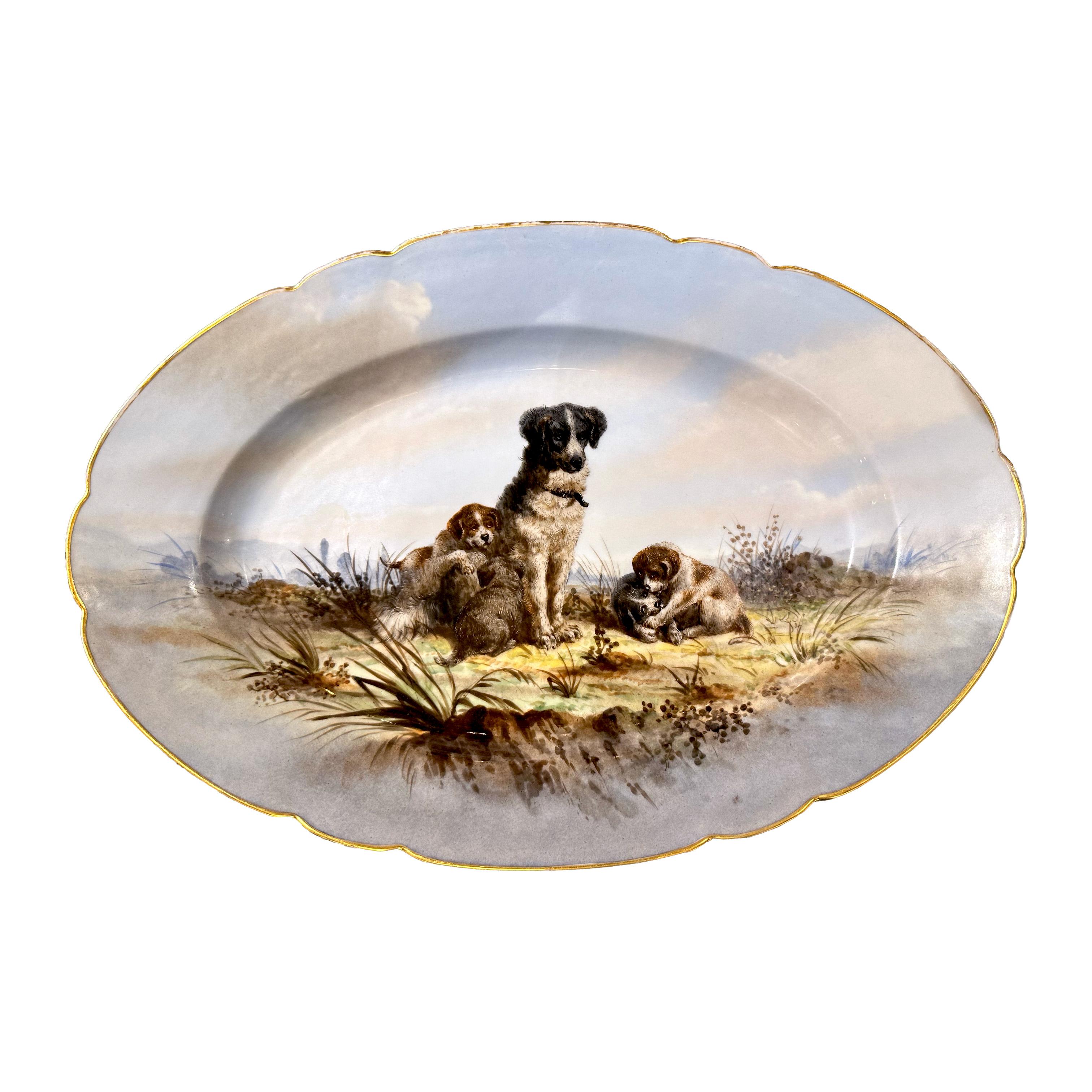 Limoges hand painted porcelain dog set, Escalier de Cristal, XIXe 8