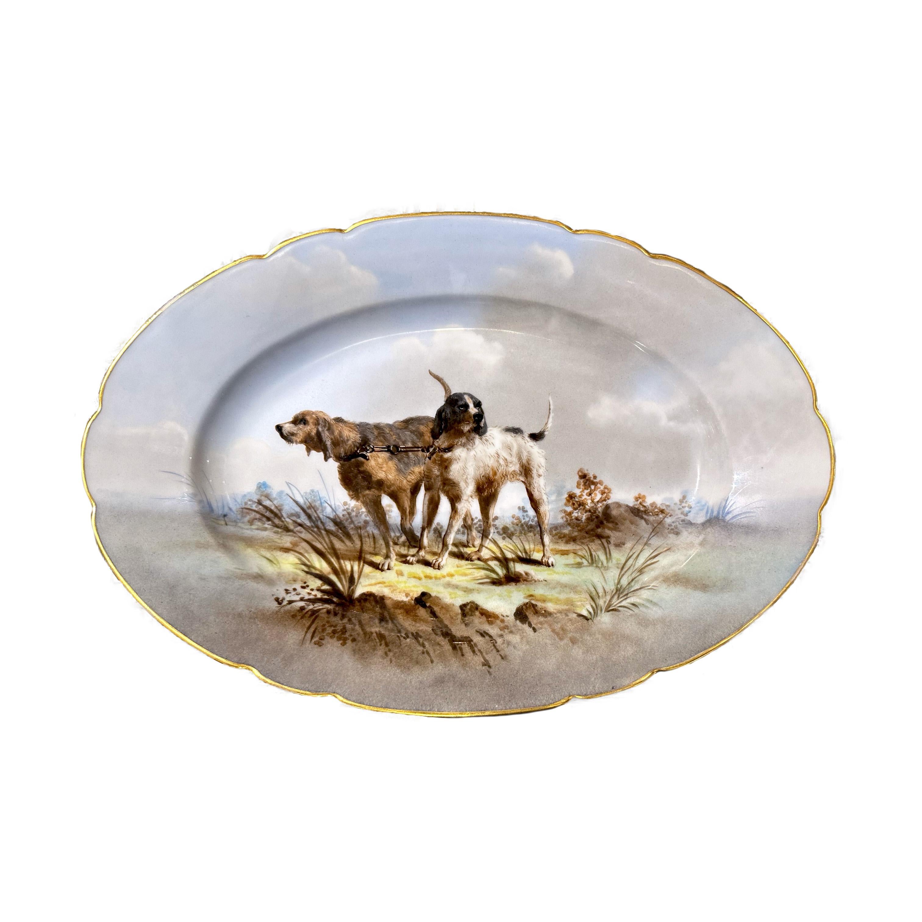 Limoges hand painted porcelain dog set, Escalier de Cristal, XIXe 9
