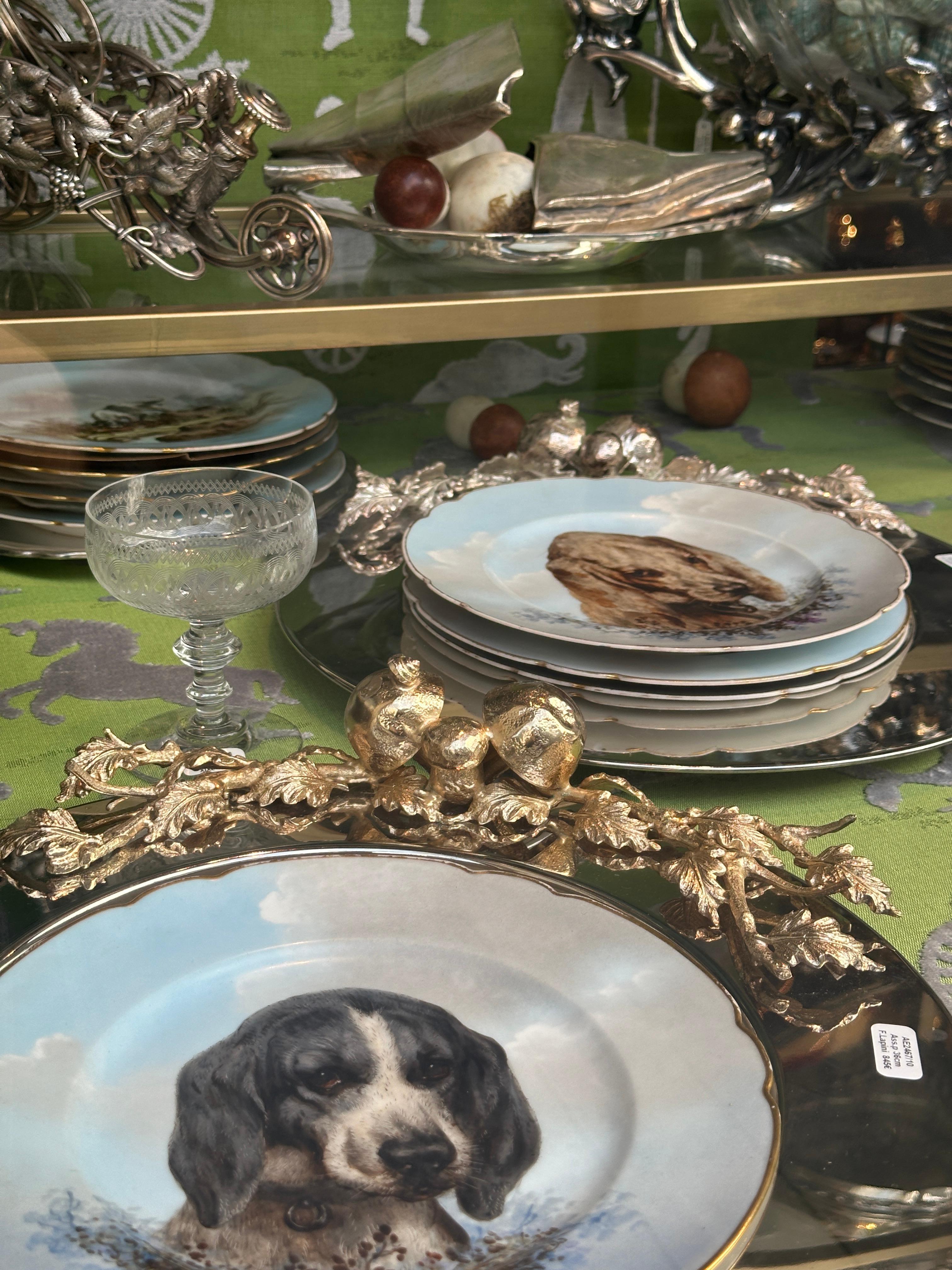 Limoges hand painted porcelain dog set, Escalier de Cristal, XIXe 12