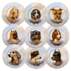 Limoges hand painted porcelain dog set, Escalier de Cristal, XIXe