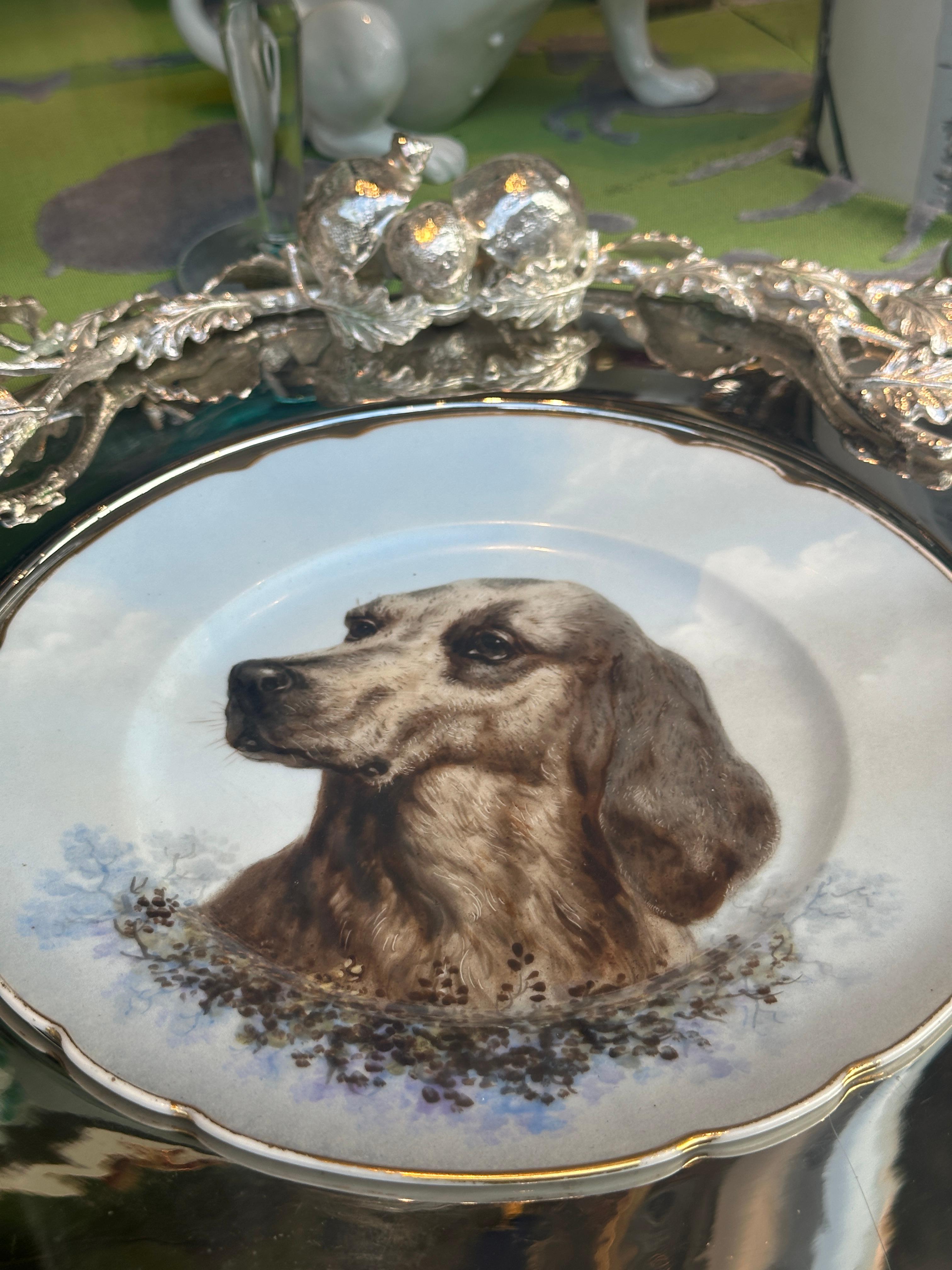 Limoges hand painted porcelain dog set, Escalier de Cristal, XIXe 13