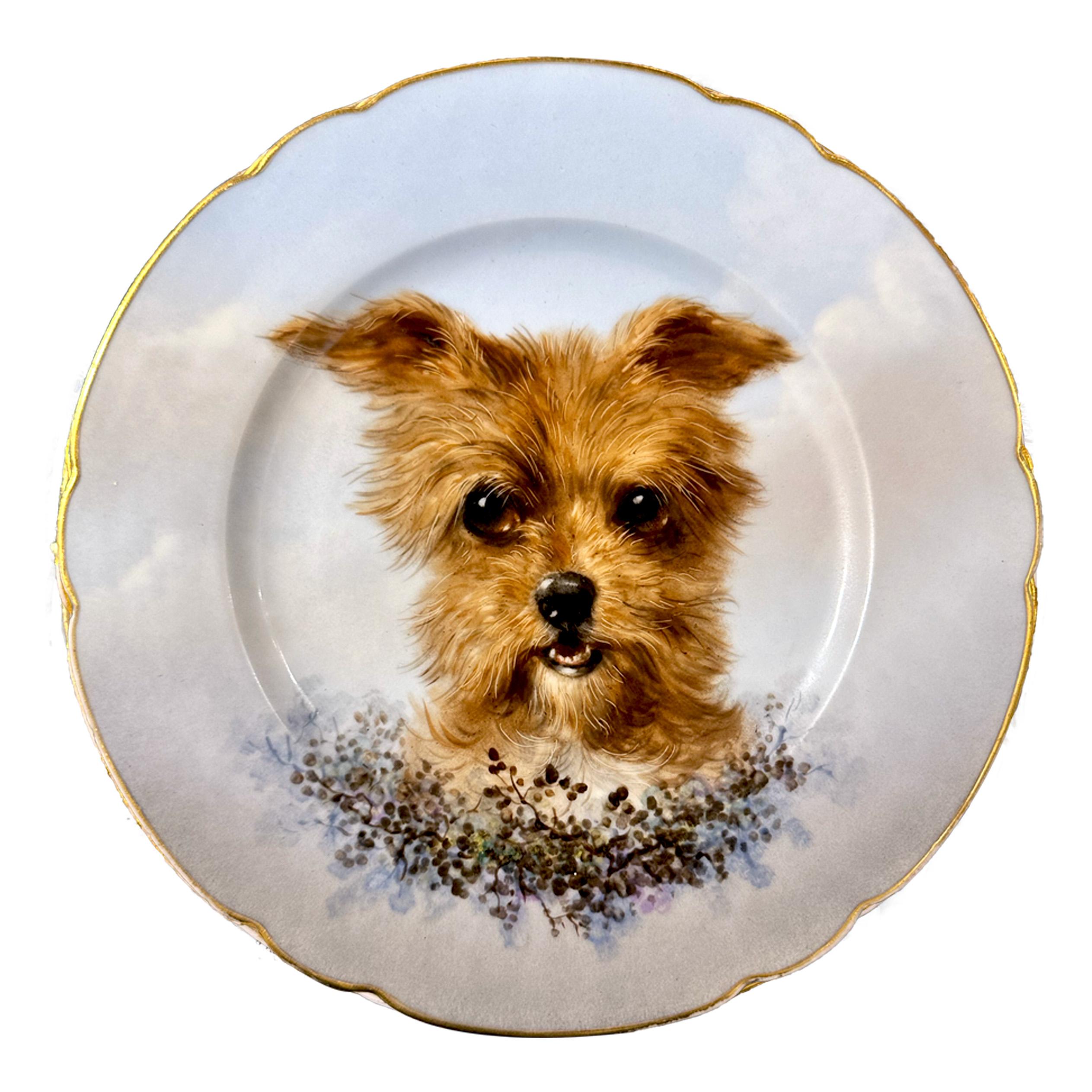French Limoges hand painted porcelain dog set, Escalier de Cristal, XIXe