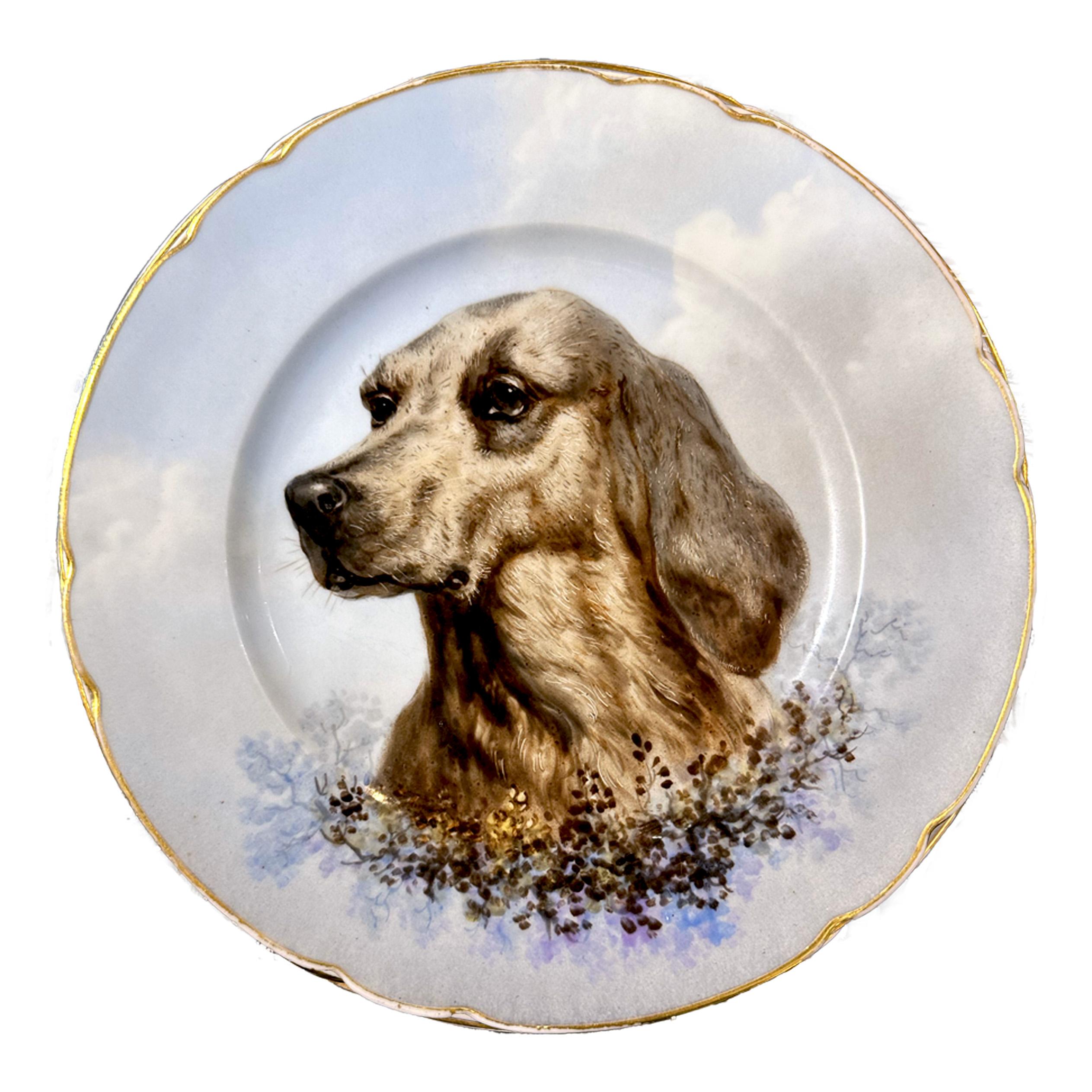 Limoges hand painted porcelain dog set, Escalier de Cristal, XIXe In Good Condition In Paris, FR