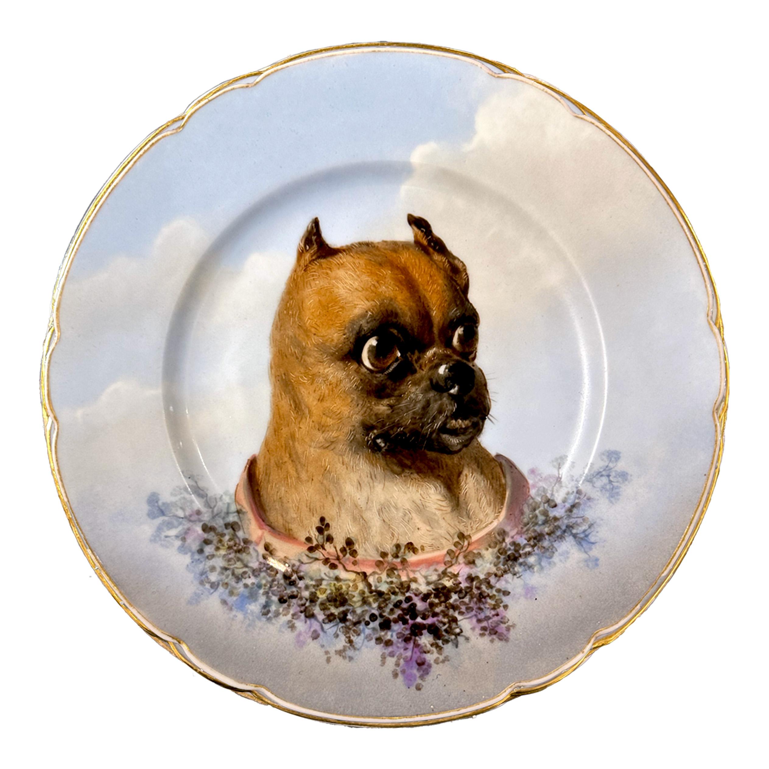 19th Century Limoges hand painted porcelain dog set, Escalier de Cristal, XIXe