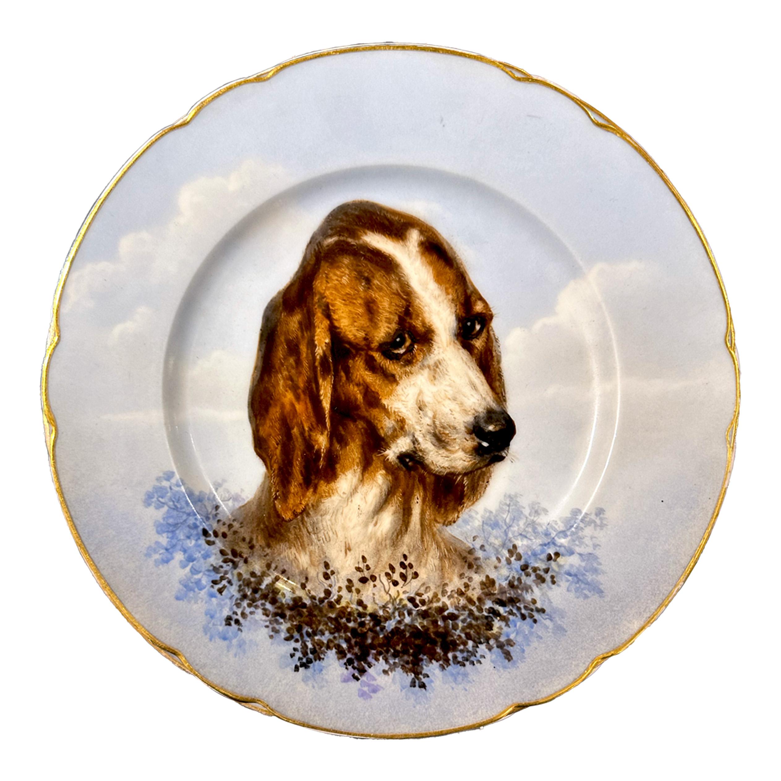Limoges hand painted porcelain dog set, Escalier de Cristal, XIXe 1