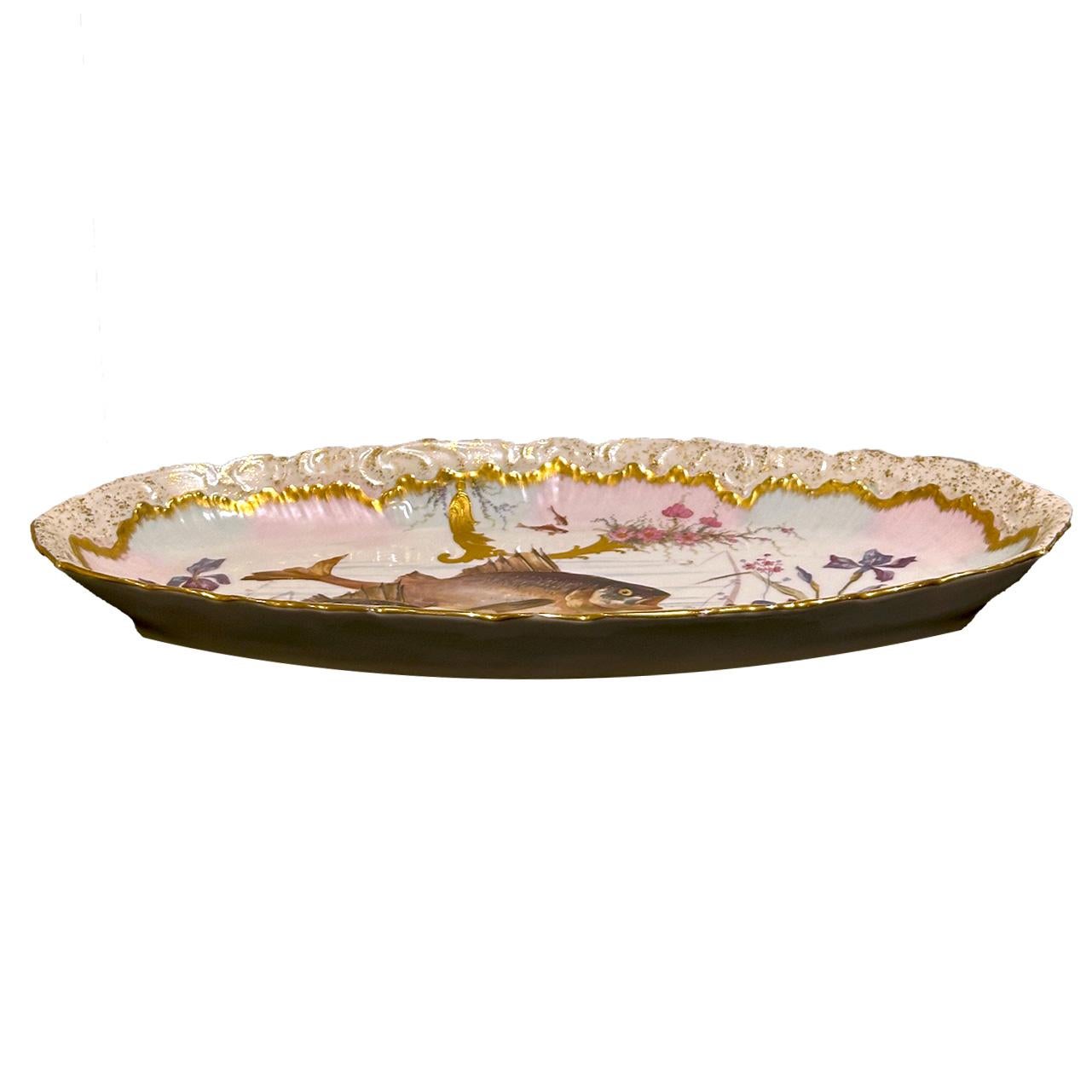 Limoges handbemaltes Porzellan Fisch Set, Grand Dépôt Paris, E. Bourgeois, XIXe im Angebot 4