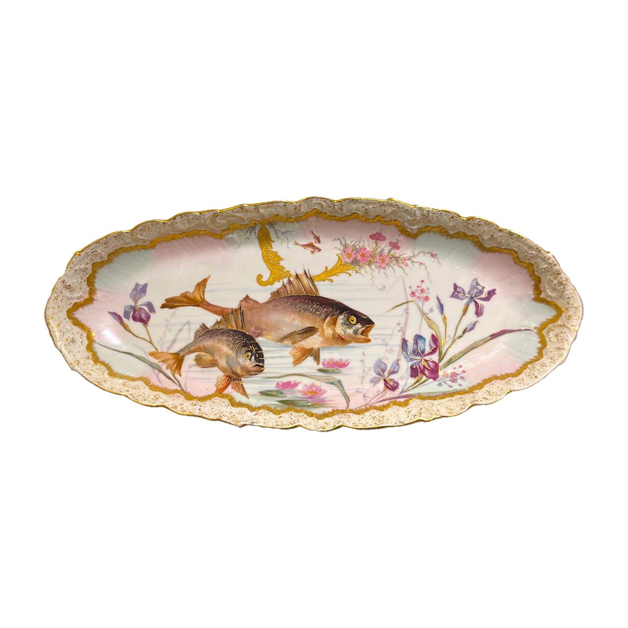 Limoges handbemaltes Porzellan Fisch Set, Grand Dépôt Paris, E. Bourgeois, XIXe im Angebot 5