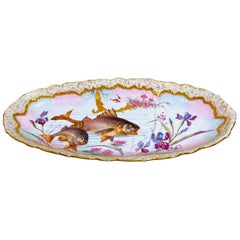 Juego de peces de porcelana pintada a mano de Limoges, Grand Dépôt París, E. Bourgeois, XIXe