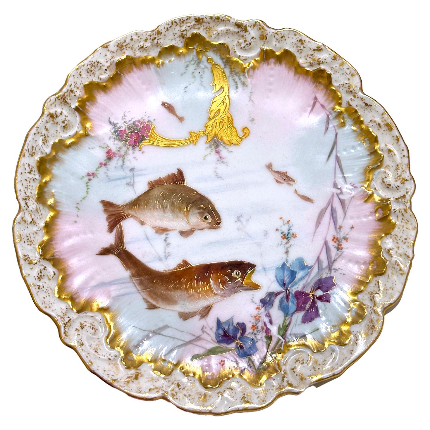 Limoges handbemaltes Porzellan Fisch Set, Grand Dépôt Paris, E. Bourgeois, XIXe im Angebot 2