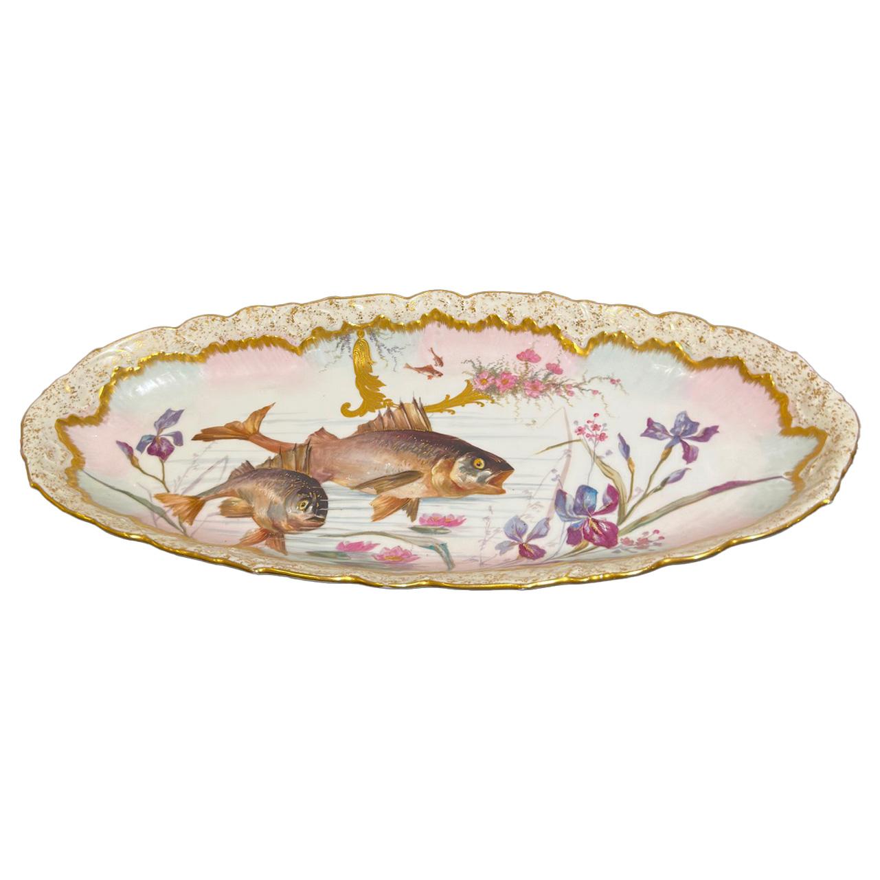 Limoges handbemaltes Porzellan Fisch Set, Grand Dépôt Paris, E. Bourgeois, XIXe im Angebot 3