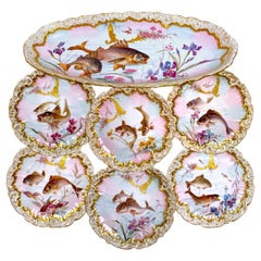 Service à poisson en porcelaine de Limoges peinte à la main, Grand Dépôt Paris, E. Bourgeois, XIXe