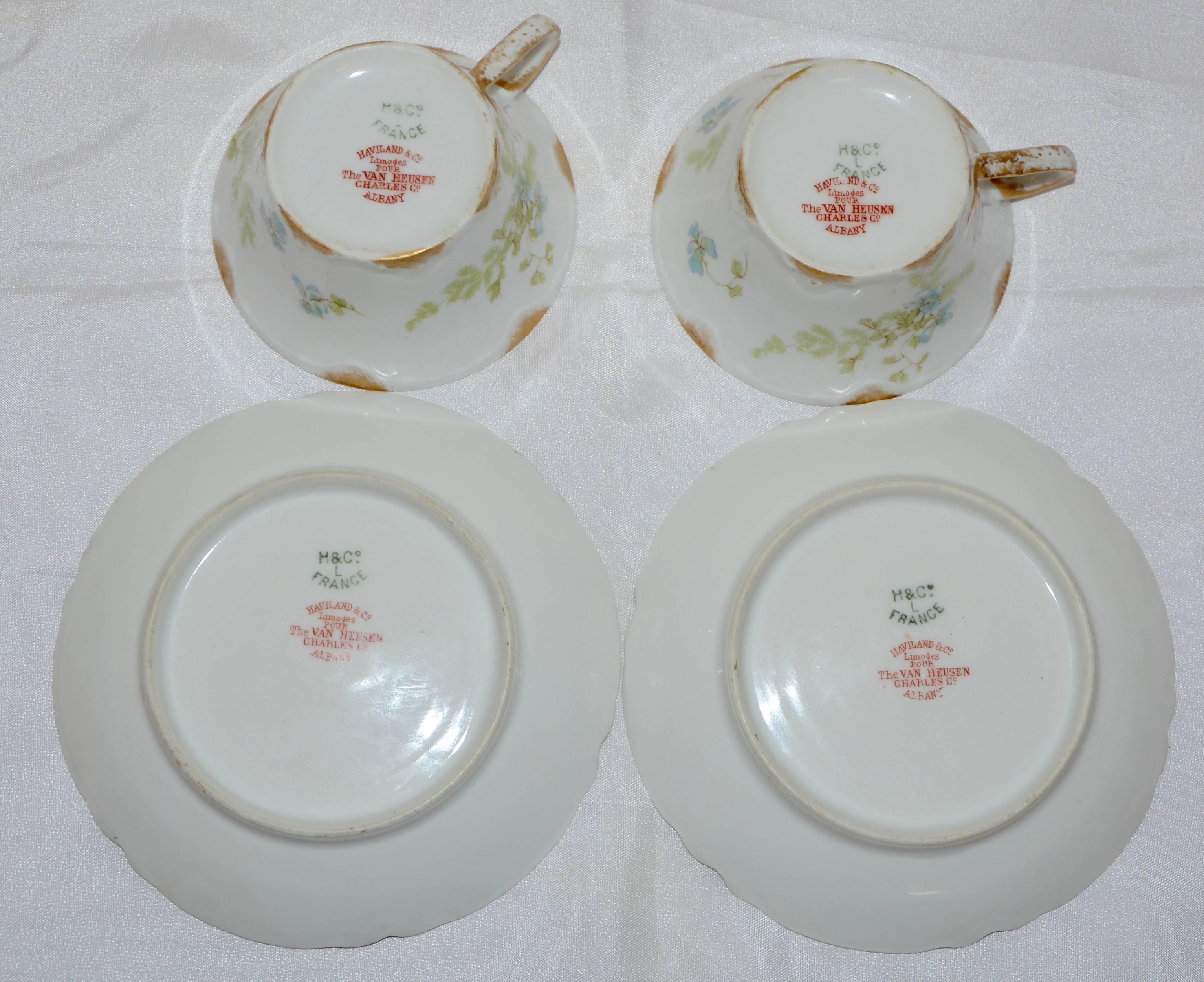 Art Deco Limoges Haviland H & C Van Heusen Charles Co. New York Pair of Cup and Saucers For Sale