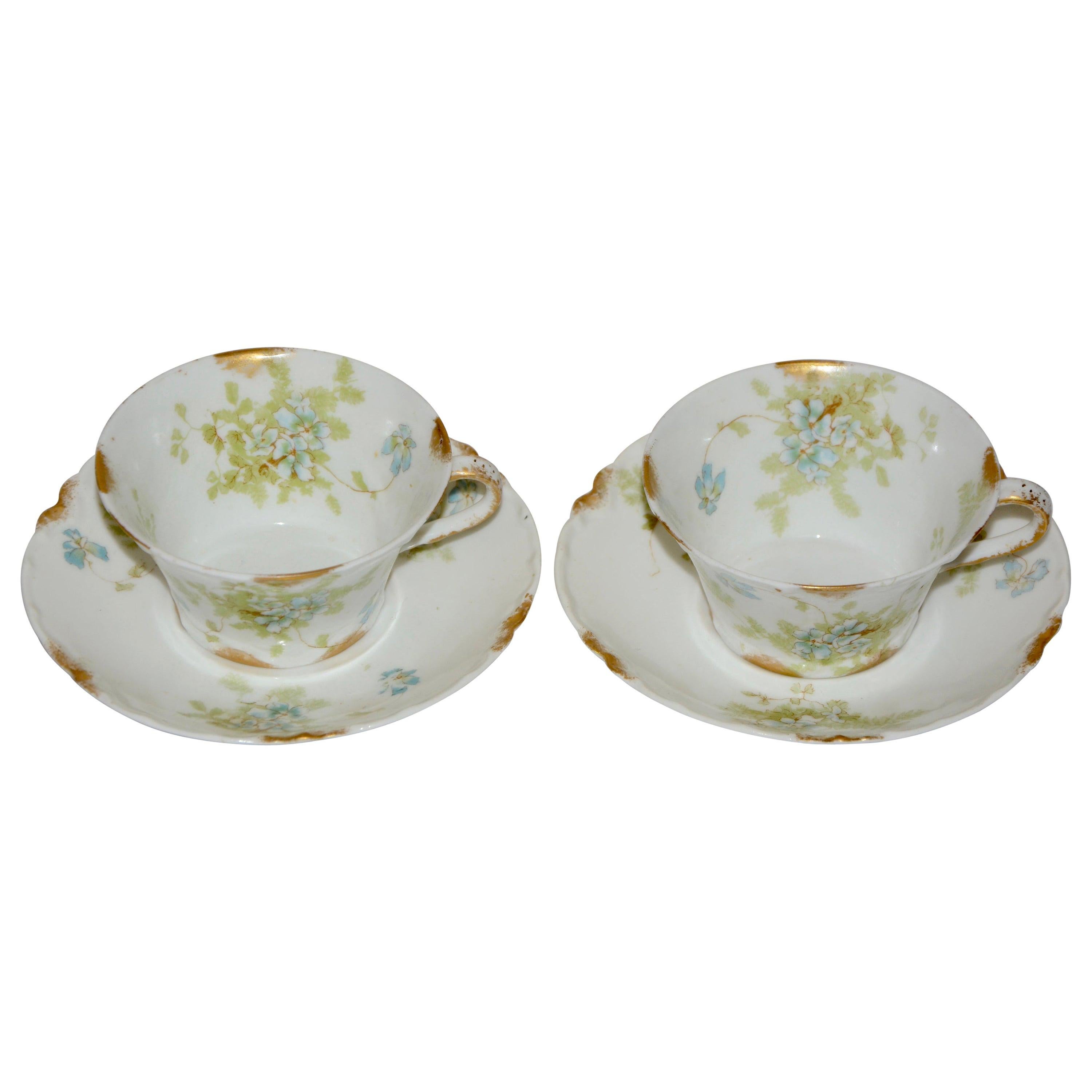 Limoges Haviland H & C Van Heusen Charles Co. New York Pair of Cup and Saucers For Sale