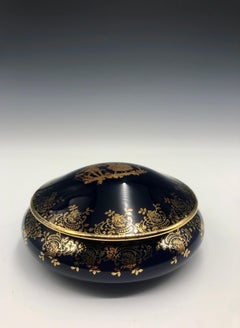 Vintage Cobalt Blue and Gold Trim Limoges Porcelain Trinket Box France