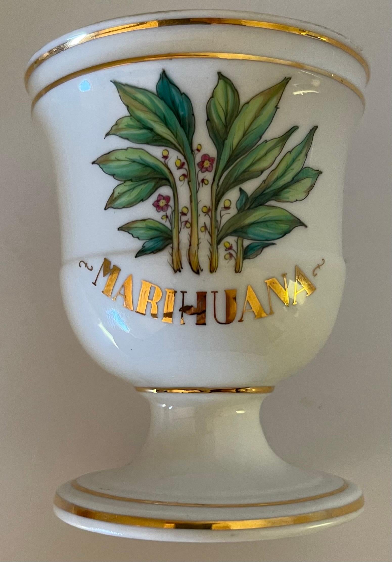 Limoges Marihuana Gold Rimmed Apothecary Jar For Sale 3