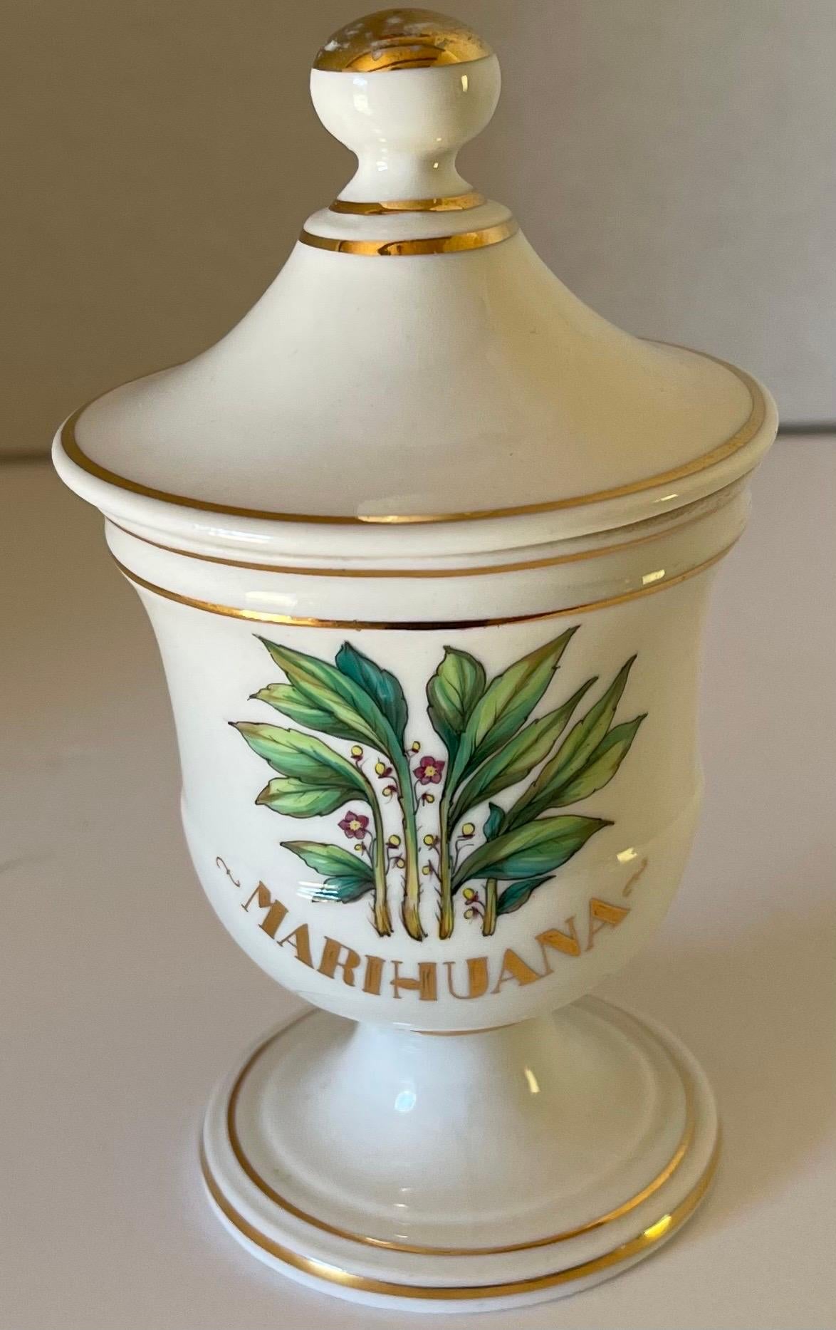 Limoges Marihuana Gold Rimmed Apothecary Jar For Sale 4