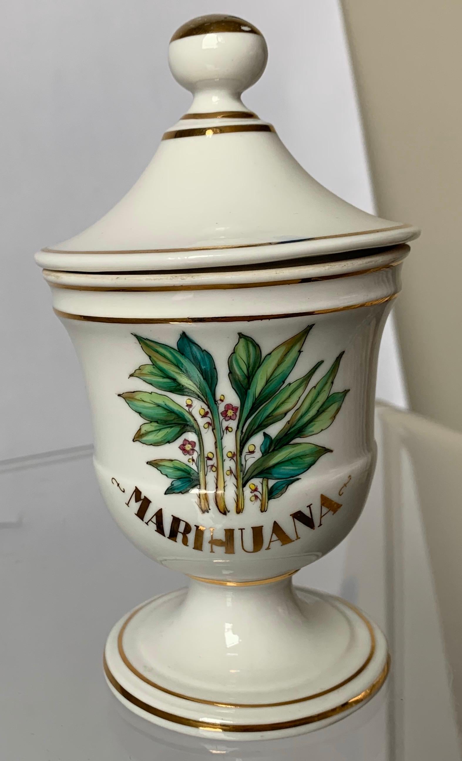 French Provincial Limoges Marihuana Gold Rimmed Apothecary Jar