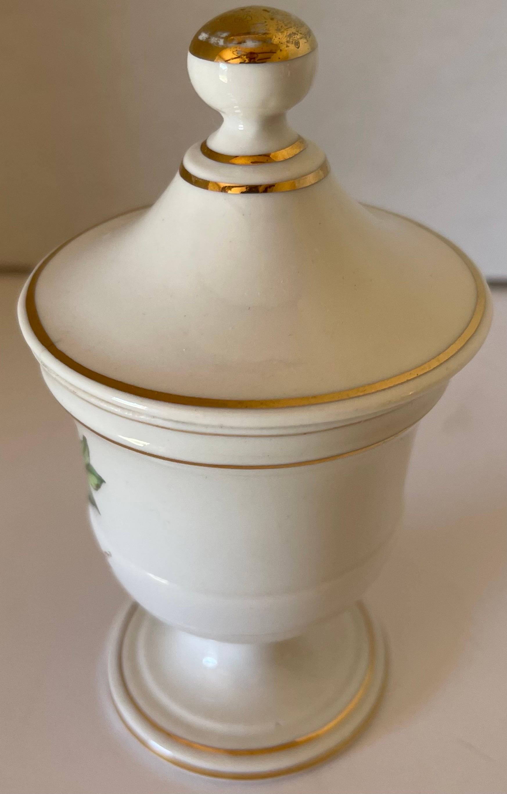 French Limoges Marihuana Gold Rimmed Apothecary Jar For Sale