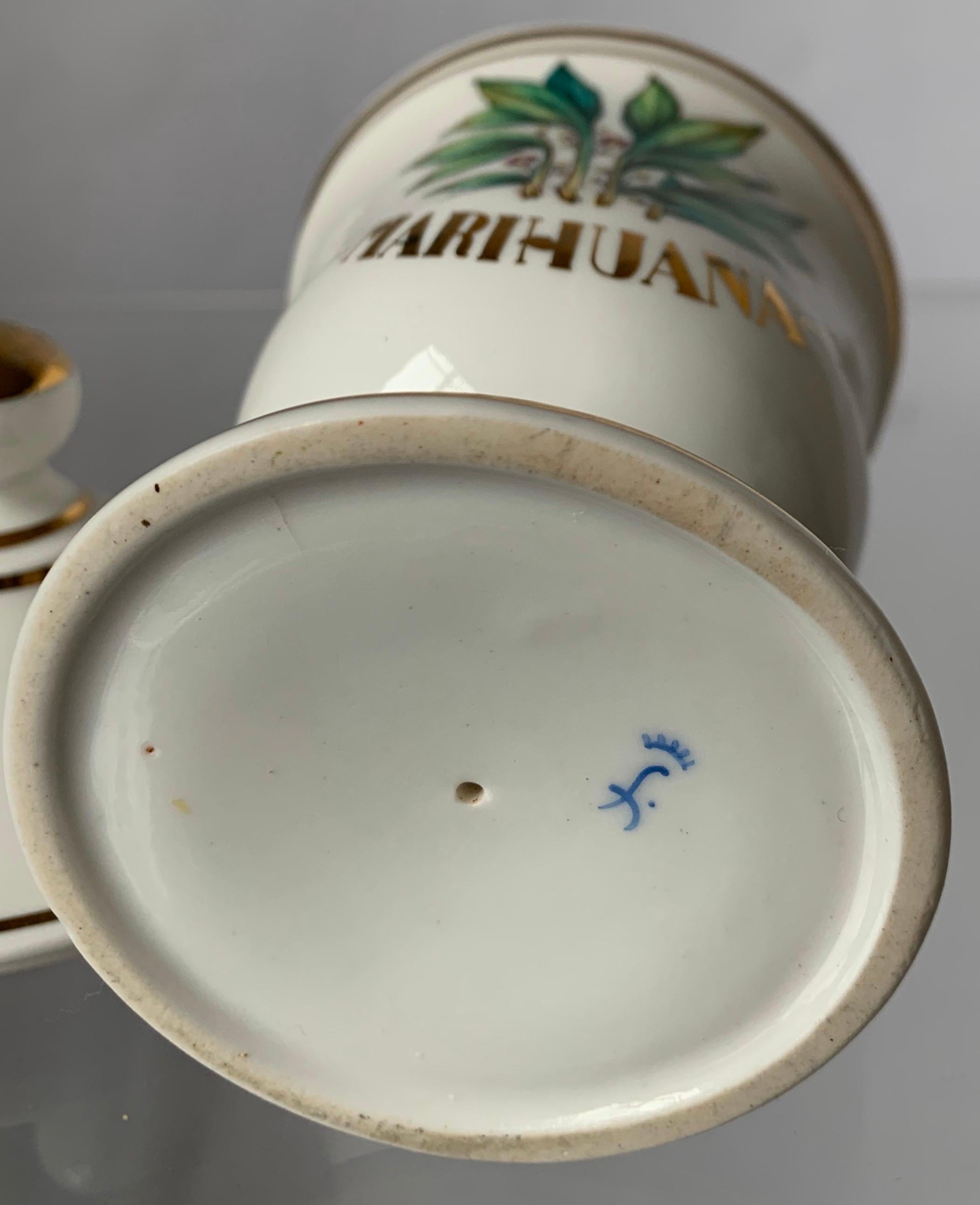 Porcelain Limoges Marihuana Gold Rimmed Apothecary Jar