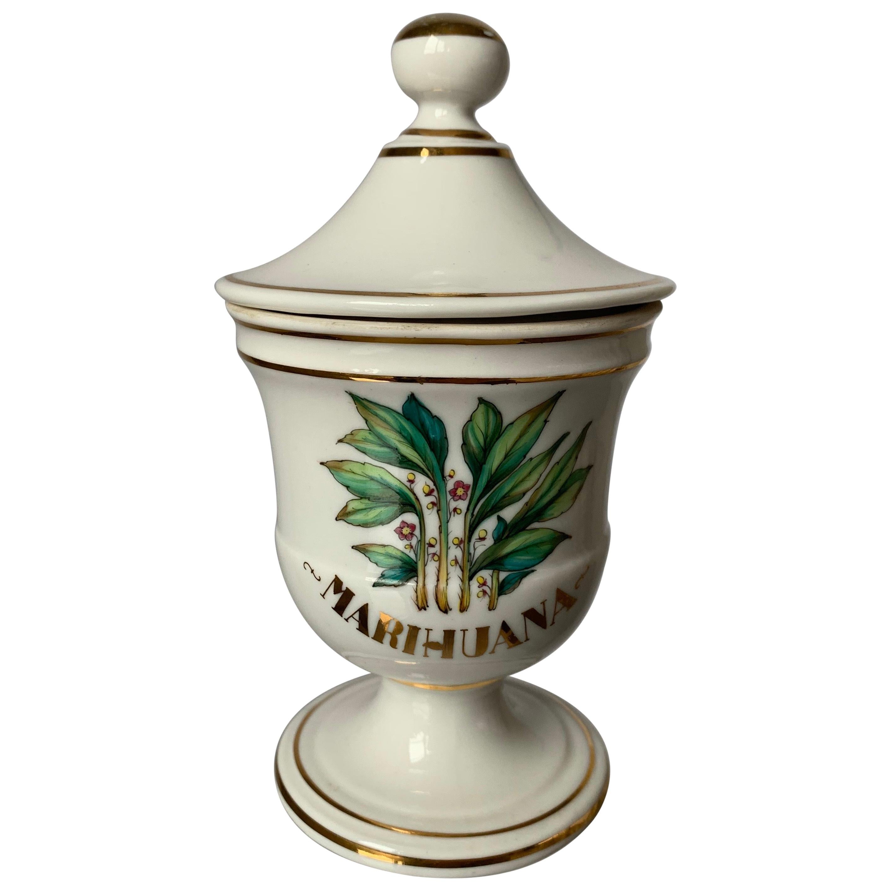Limoges Marihuana Gold Rimmed Apothecary Jar