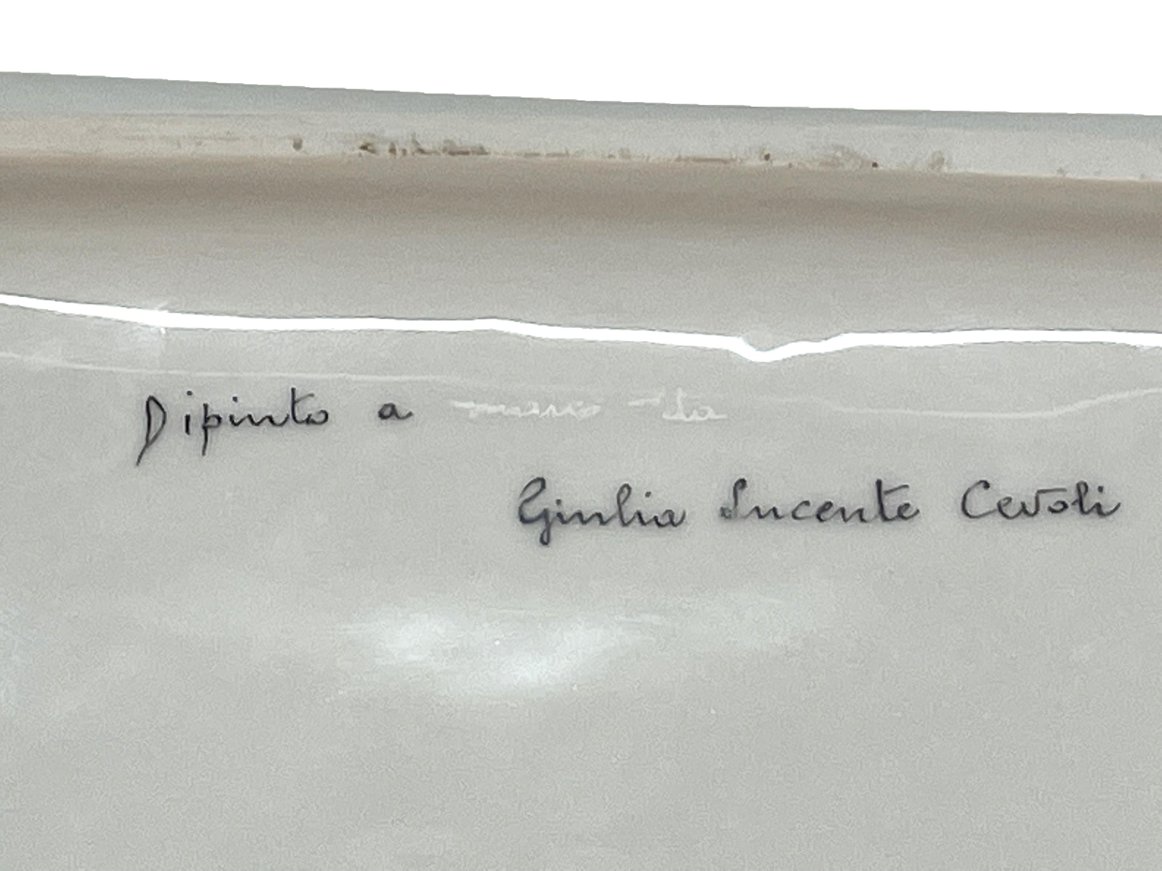 Cendrier français du milieu du siècle en porcelaine blanche de Limoges peint à la main par Cevoli, années 1980 en vente 6