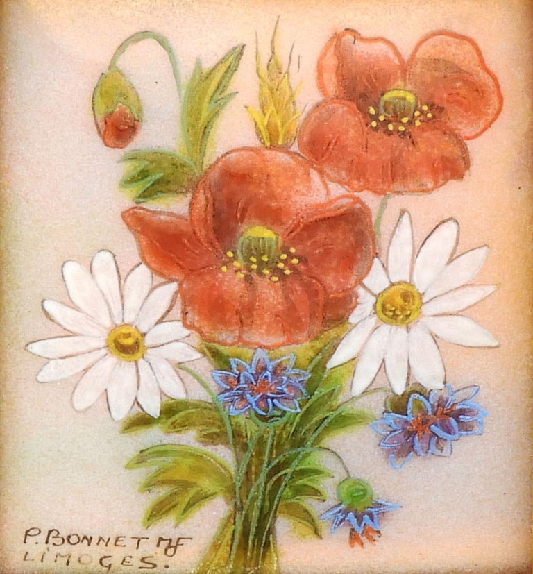 Limoges Miniature Enamel Still Life Plaque by P at 1stDibs