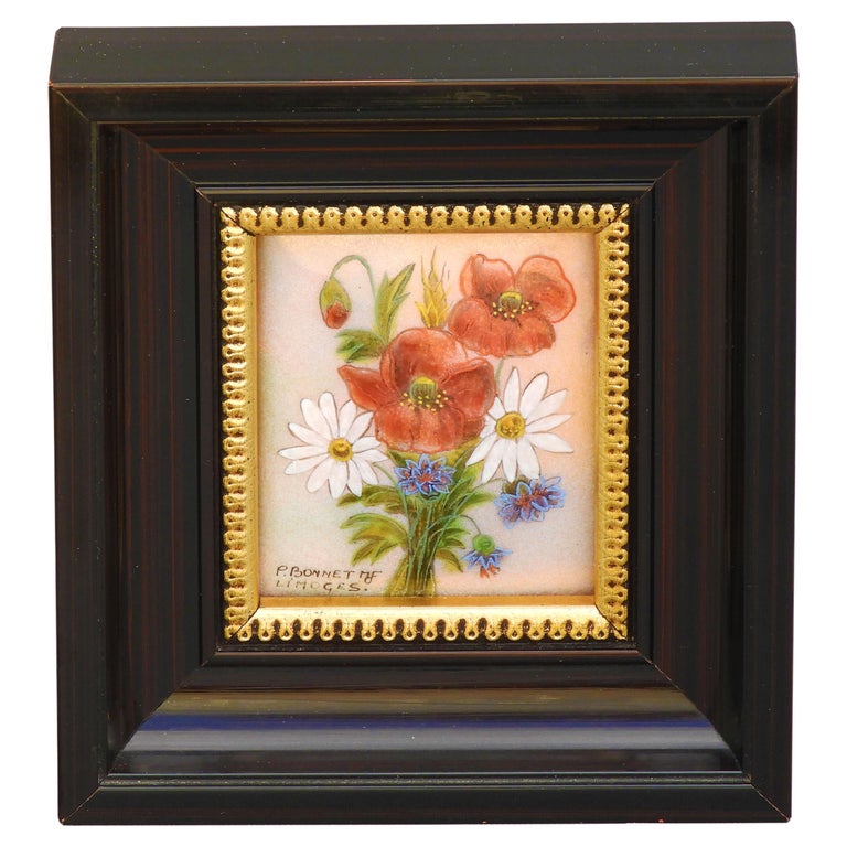 Limoges Miniature Enamel Still Life Plaque by P at 1stDibs