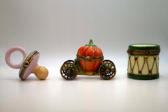 Limoges Pacifier Cinderella’s Pumpkin Carriage & Green Drum Set Mini Porcelin