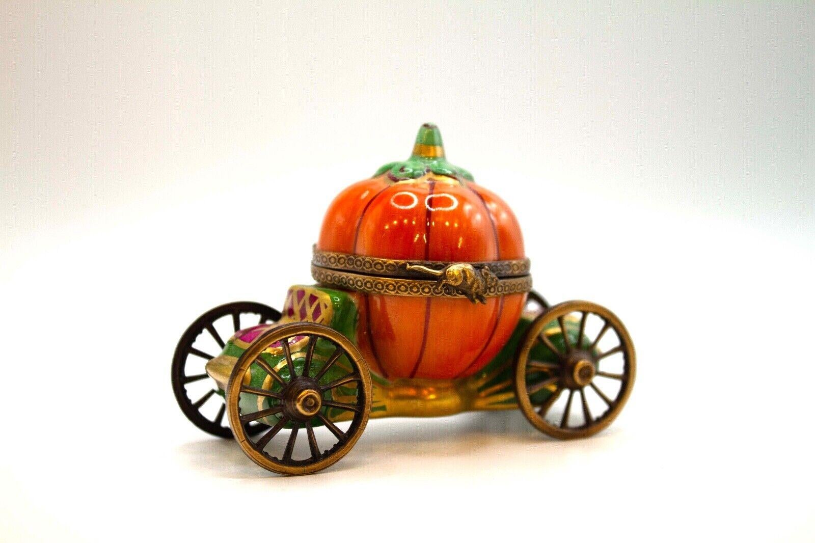20th Century Limoges Pacifier Cinderella’s Pumpkin Carriage & Green Drum Set Mini Porcelin