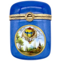 Coffret en porcelaine peinte de Limoges Bon Voyage en Montgolfière signé F. Vialard