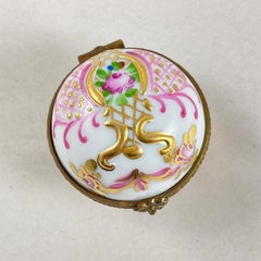 Limoges Paris Round Rose & Gold Vintage Trinket Box