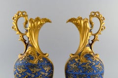 Limoges, Perlam France, Two Large Jugs in Hand-Painted Porcelain