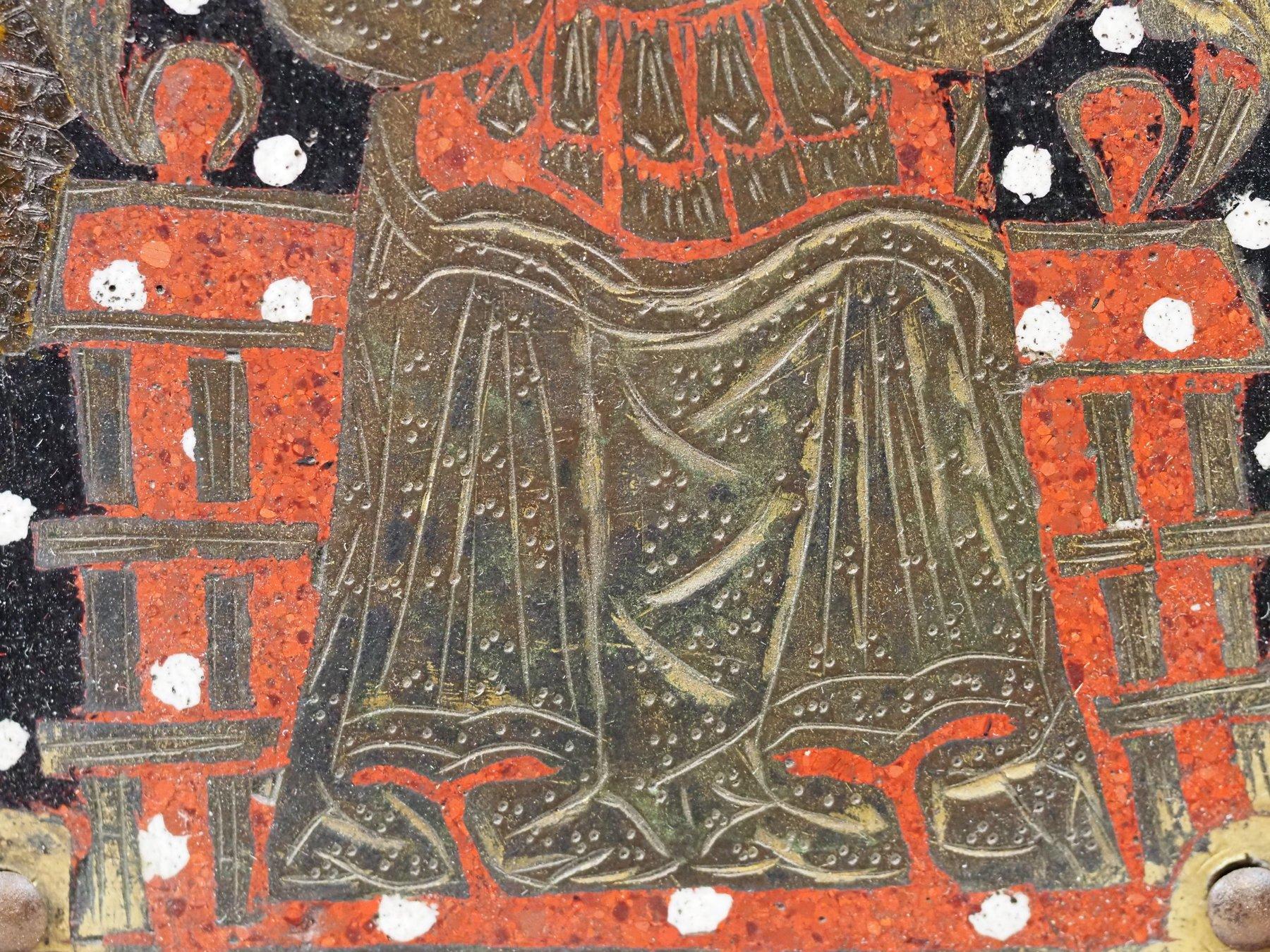 Émail Plaque de Limoges Christ Salvator Mundi en émail champlevé, Espagne, Navarre, XIVe s. en vente