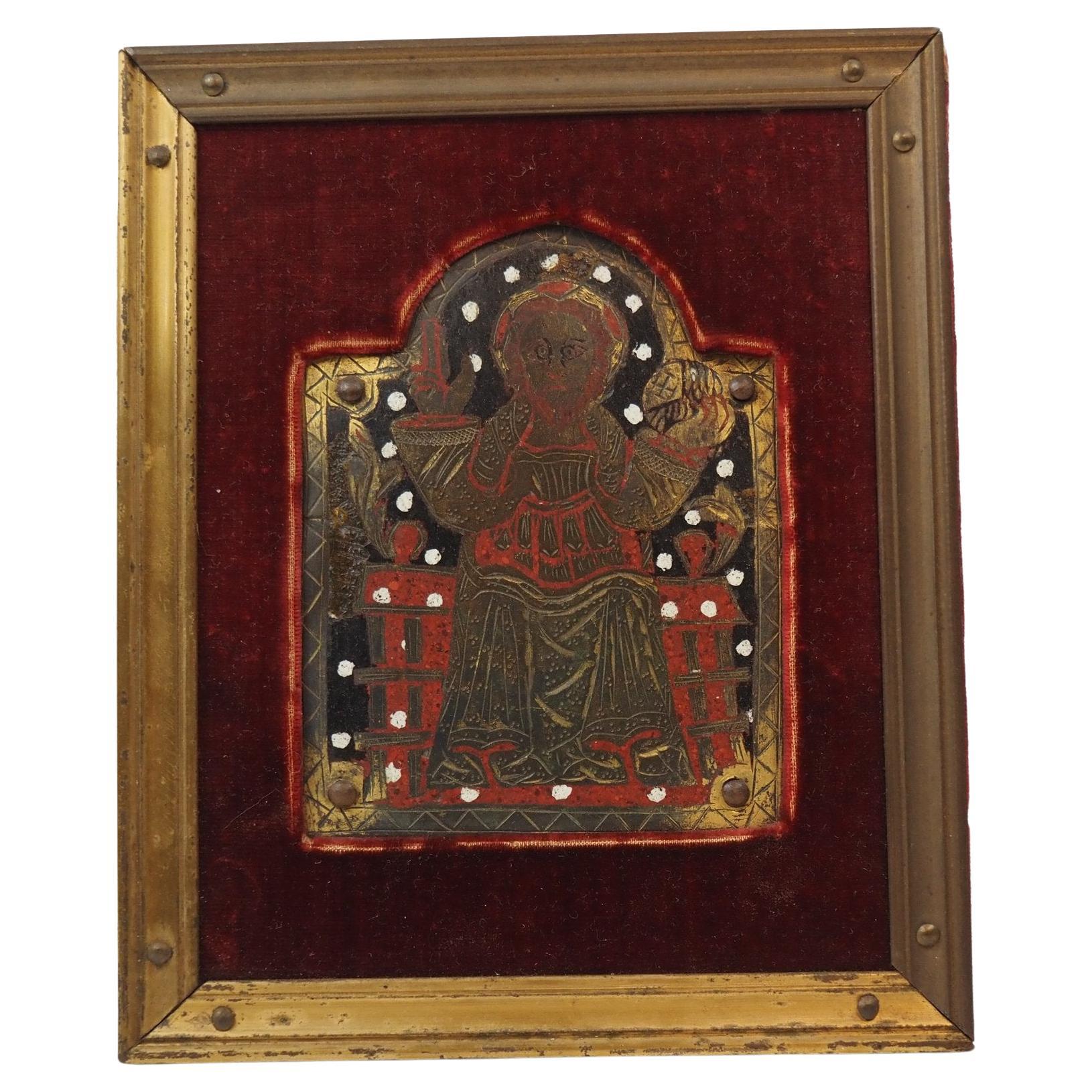 Limoges plaque Christ Salvator Mundi in enamel champlevé, Spain, Navarra, 14th c