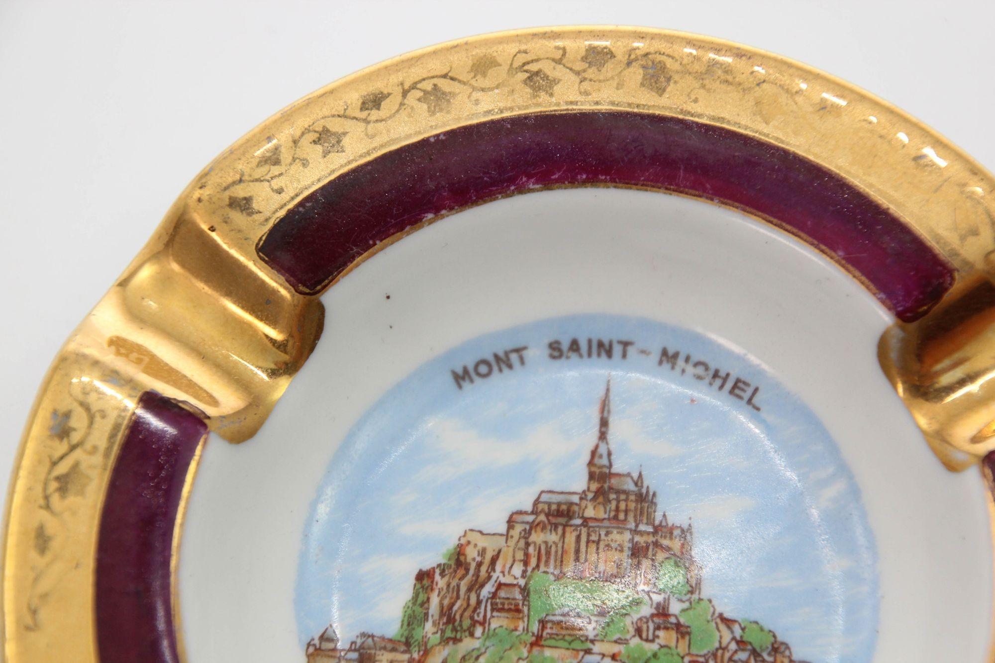 French Limoges Porcelain Ashtray Mont Saint Michel Hand-Painted Dish France 1960s For Sale