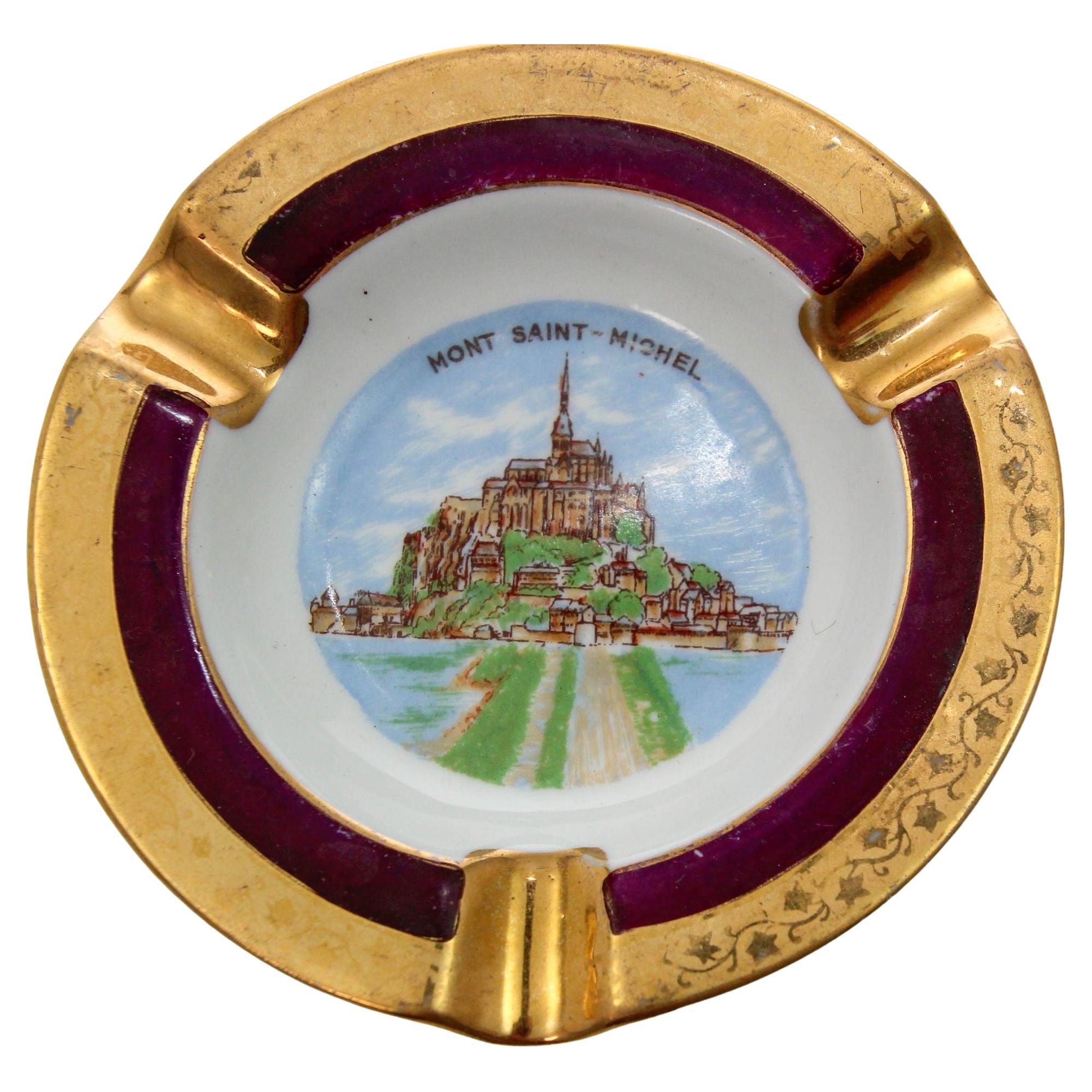 Limoges Porcelain Ashtray Mont Saint Michel Hand-Painted Dish France 1960s