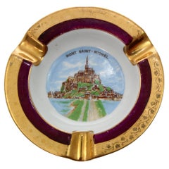 Antique Limoges Porcelain Ashtray Mont Saint Michel Hand-Painted Dish France 1960s