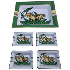 Limoges Porcelain Ashtrays of Panthers, Set of Five