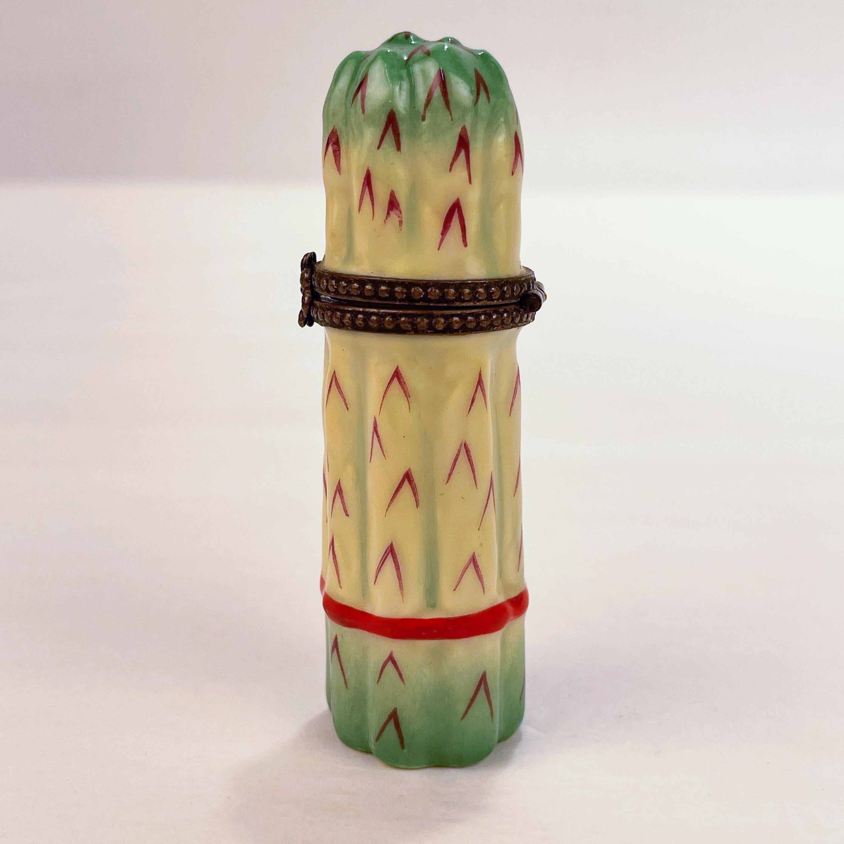 Modern Limoges Porcelain Asparagus Shaped Snuff Box for Asprey
