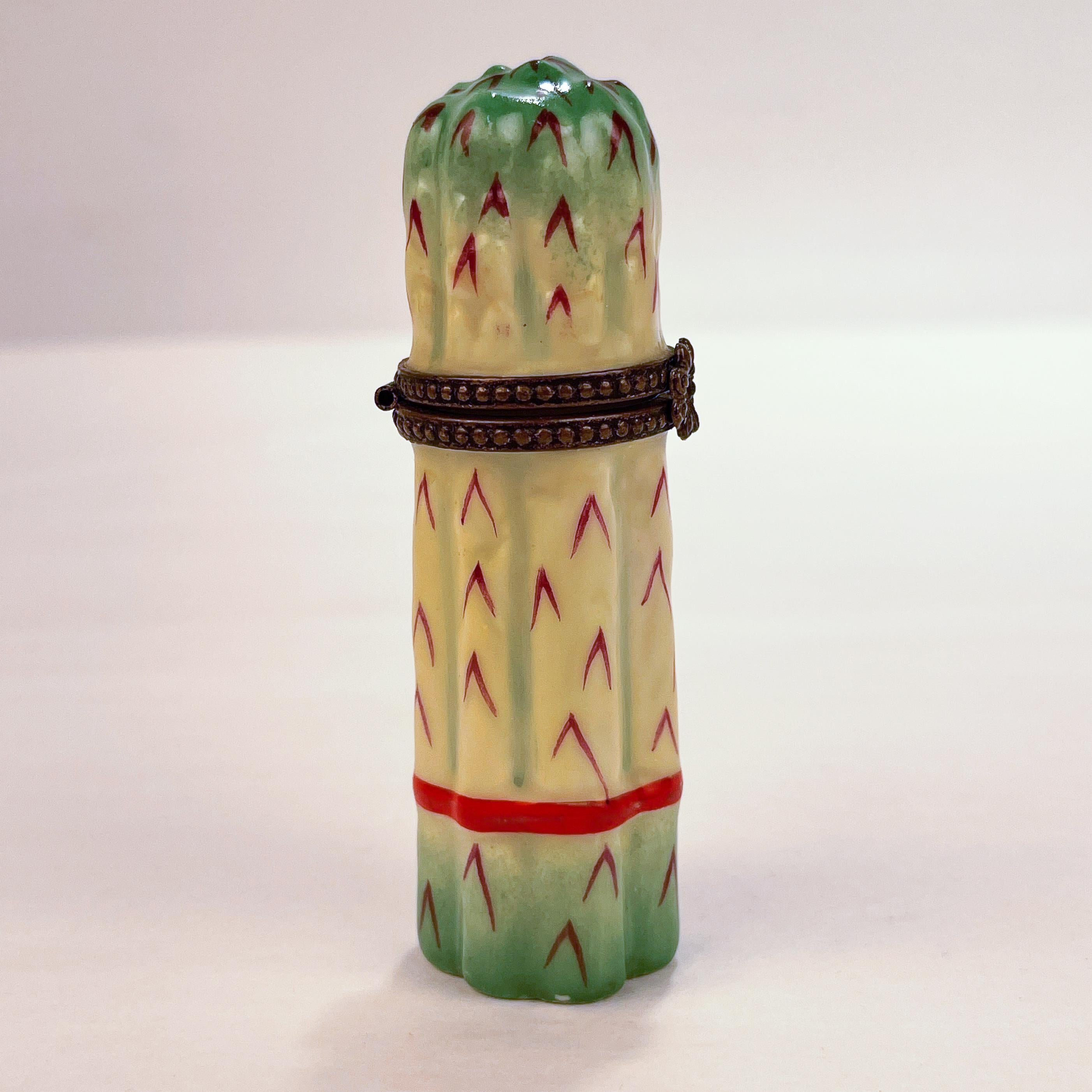 Women's or Men's Limoges Porcelain Asparagus Shaped Snuff Box for Asprey