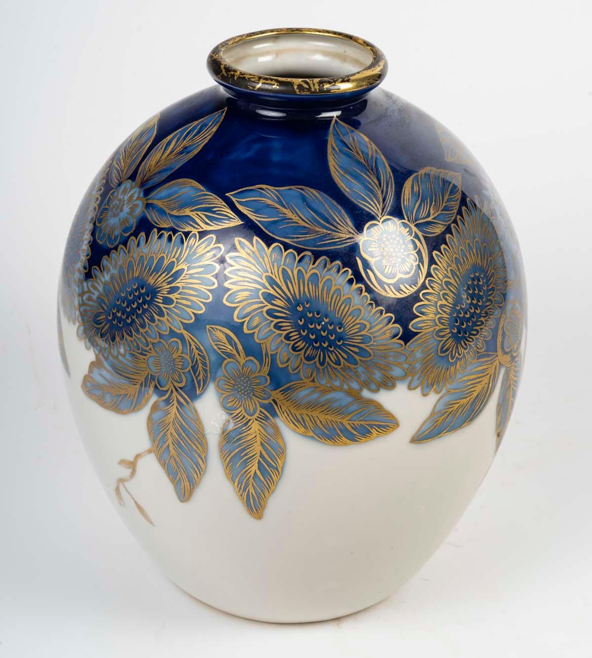 Francese Vaso Boulle in porcellana di Tharaud Limoges di Charles Tharaud, periodo Art Déco, 1930. in vendita