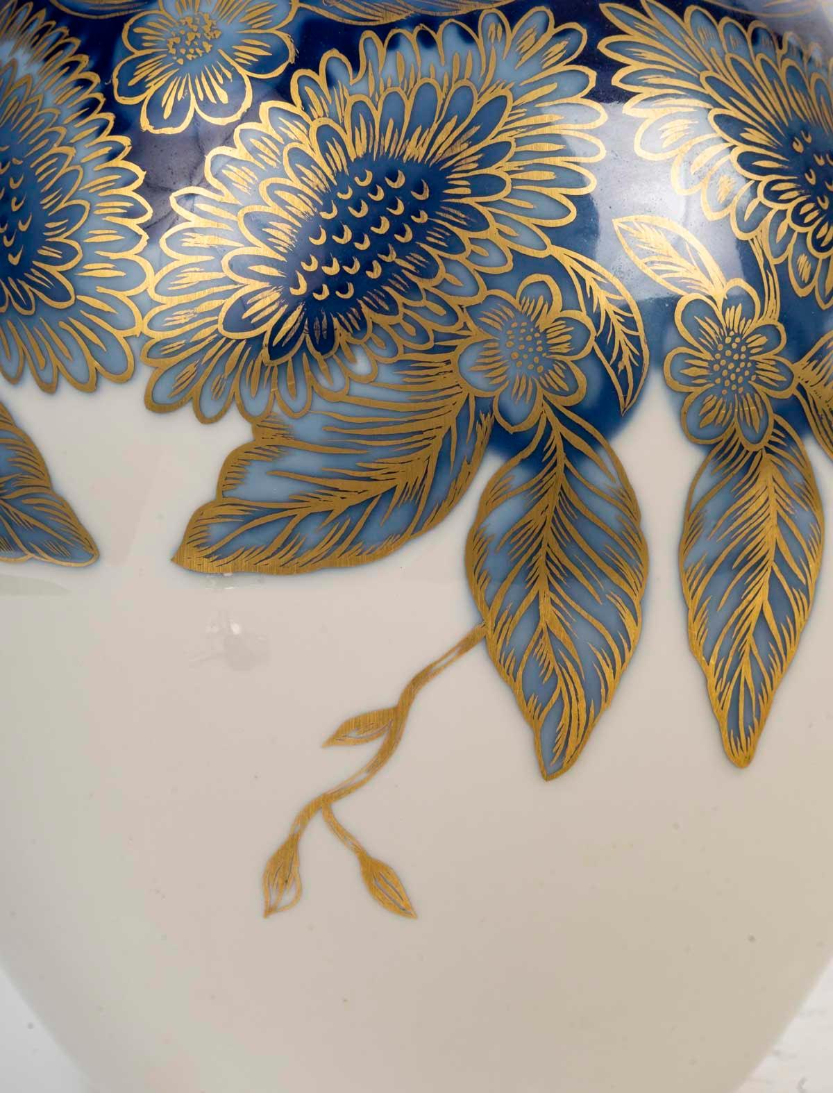 Dorato Vaso Boulle in porcellana di Tharaud Limoges di Charles Tharaud, periodo Art Déco, 1930. in vendita