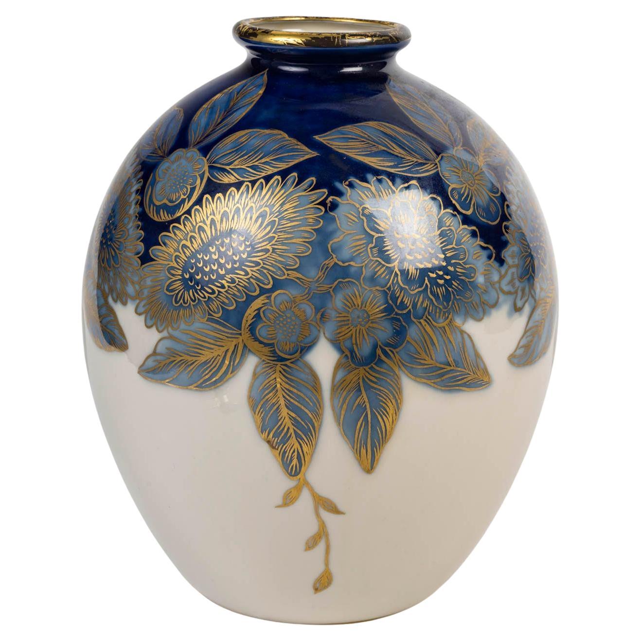 Limoges Porcelain Boulle Vase by Charles Tharaud, Art Deco Period, 1930.