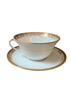 Limoges porcelain "Breakfast" cup and saucer, white and gold – A.R. France