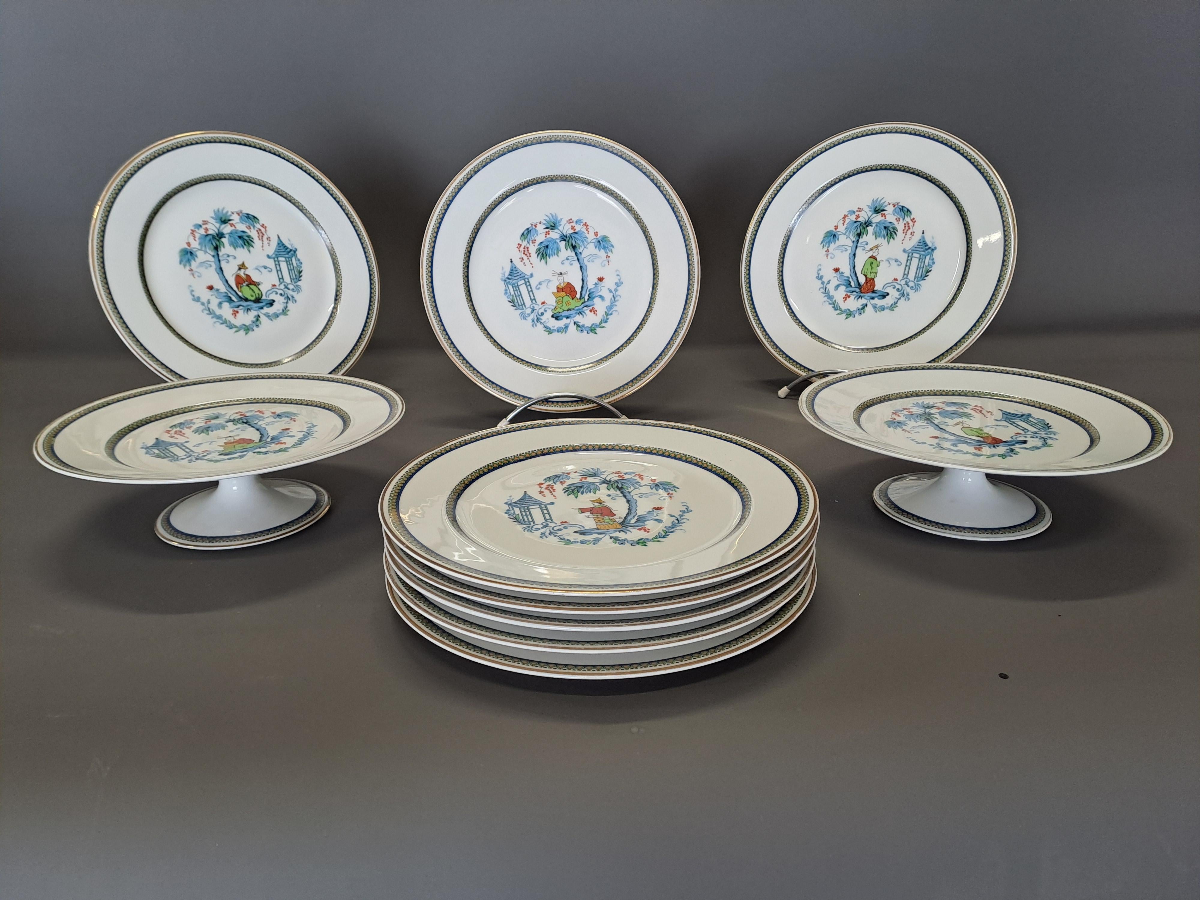 20th Century Limoges Porcelain Cake Service - Chineese Decor