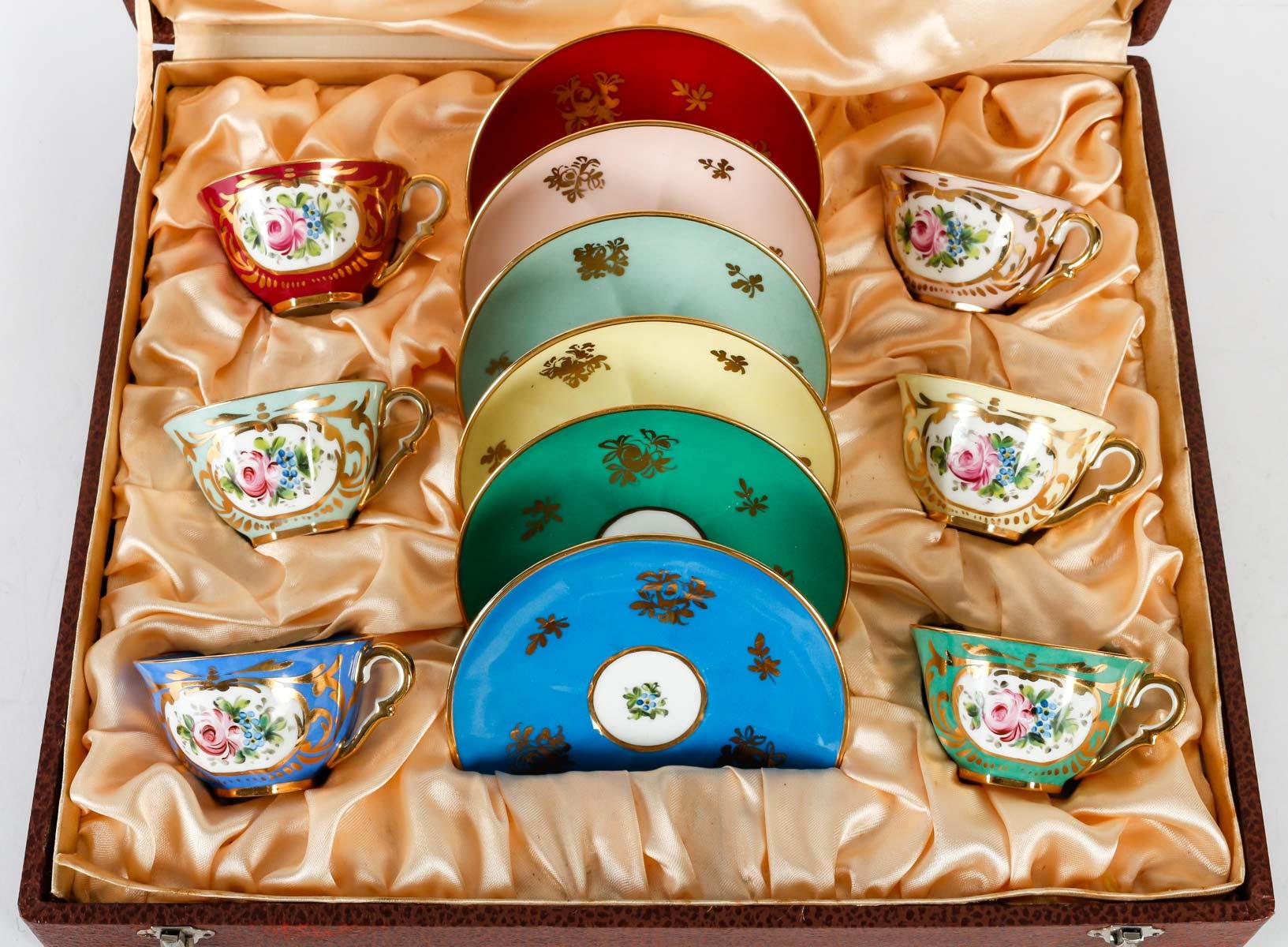 Hand-Painted Limoges Porcelain Coffee Service, Early 20th .