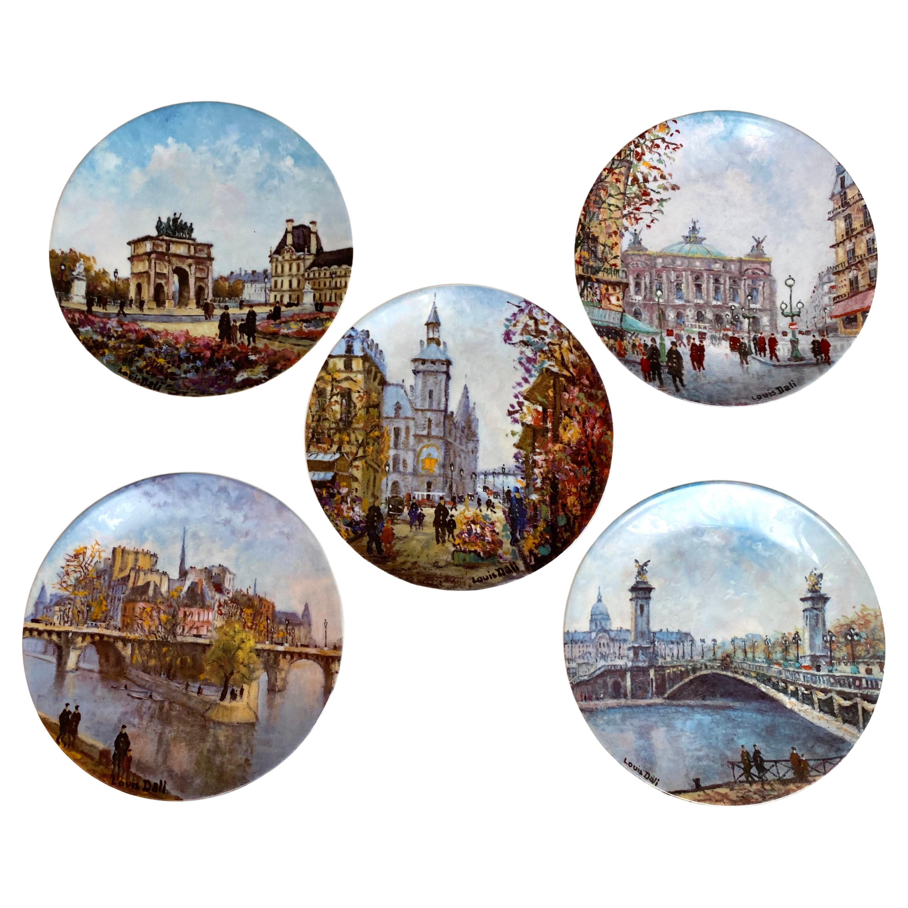 Limoges Porcelain Collectible Plates, by Louis Dali, Sights of Paris France For Sale